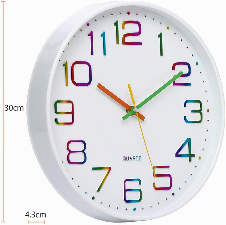 Wanduhr Kinder Ohne TickgeräUsche Lautlos 30cm Modern Quarz Gross Betriebene Stereo Wanduhr Bunt Ein