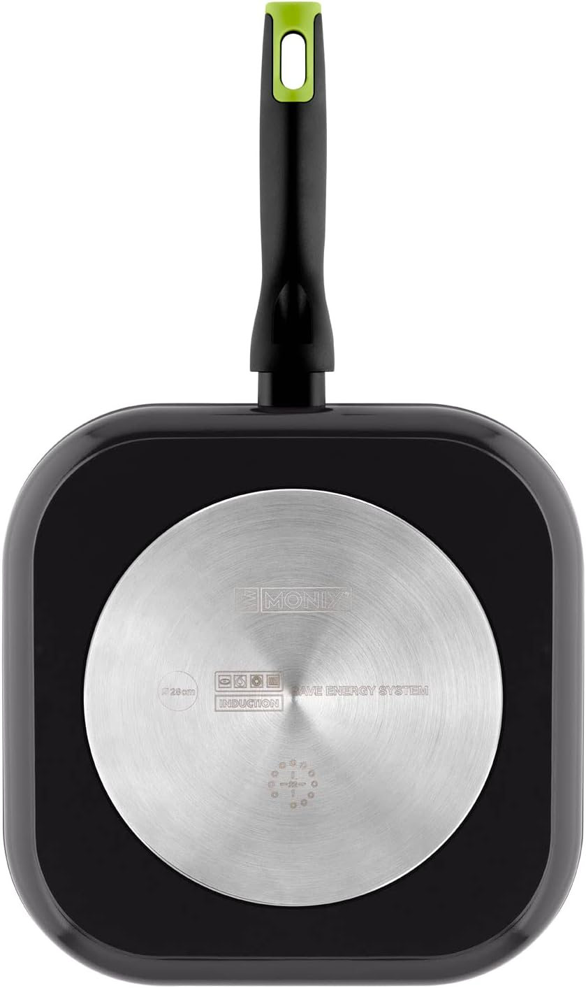 Monix Exo Nature - Grillpfanne, 28 cm, geschmiedetes Alumium, reycelt, verstärkte Anti-Haft-Keramik,