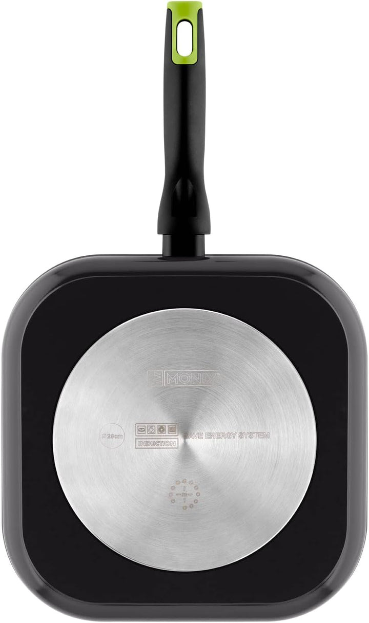 Monix Exo Nature - Grillpfanne, 28 cm, geschmiedetes Alumium, reycelt, verstärkte Anti-Haft-Keramik,