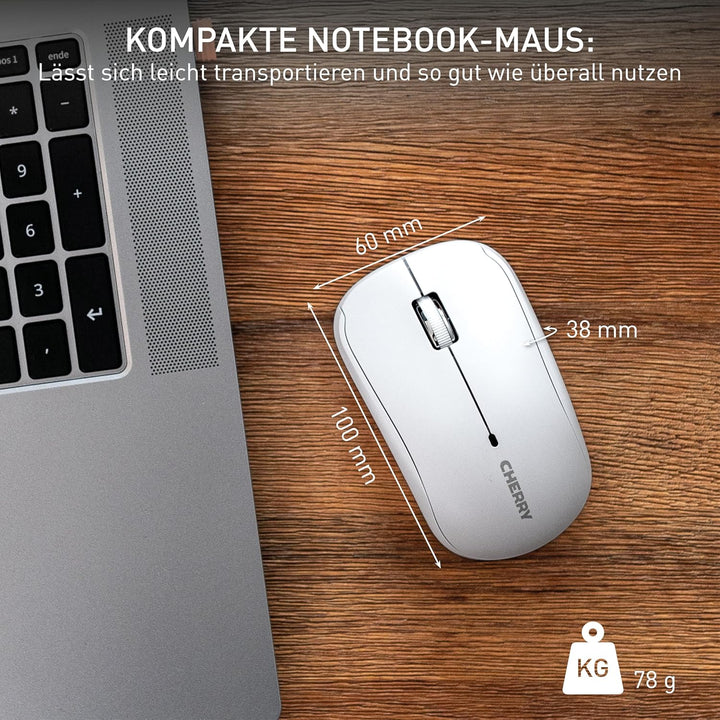 CHERRY MW 2200, Kabellose Laptop-Maus, 2,4 GHz Funk, Beidhändig Bedienbar, 1300 DPI, Verchromtes Scr