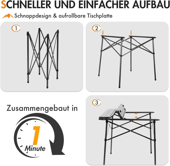 PORTAL Campingtisch klappbar Klapptisch Camping faltbar mit Aluminium Tischplatte belastbar 80kg mit