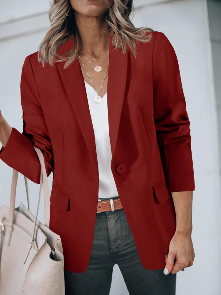 Cicy Bell Damen Langarm Casual Blazer Arbeit Büro Knopf Open Front Jacke Anzug M Burgund, M Burgund