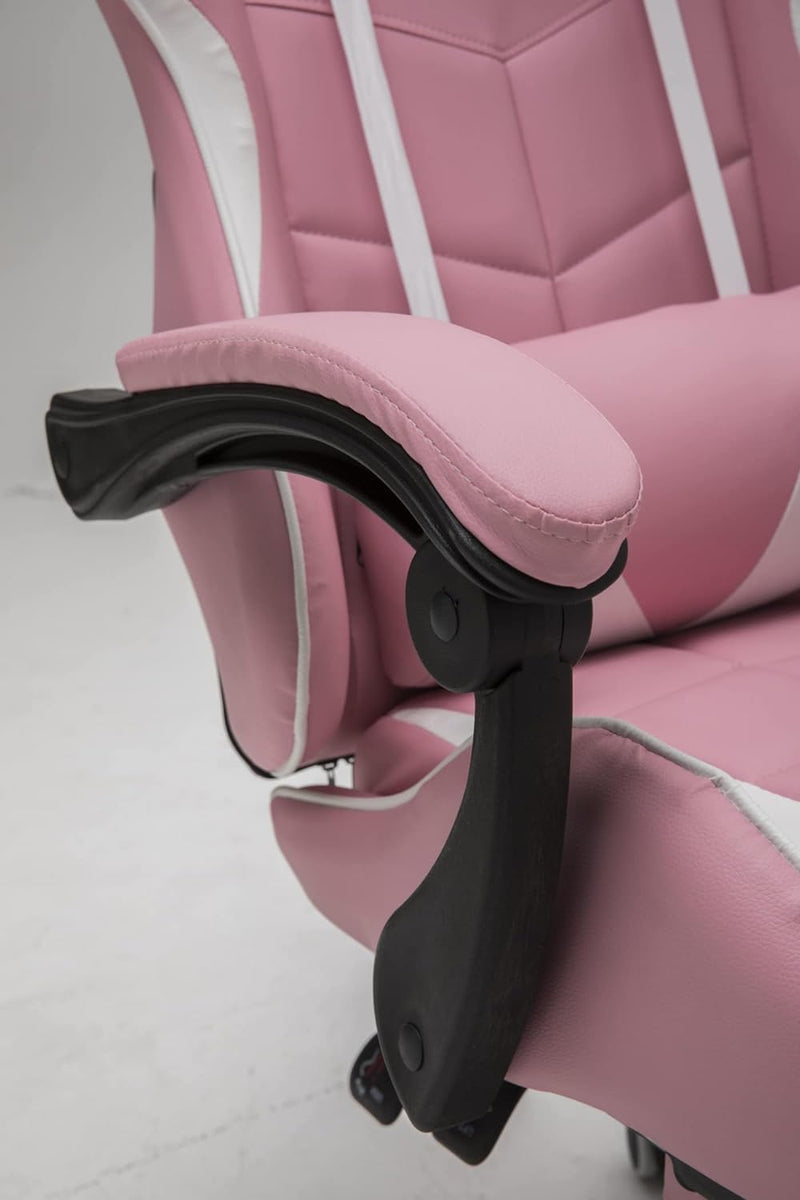 Gaming Stuhl mit Fussstütze Cyclone Teenager - Bürostuhl - Racing Gaming Stuhl - Rosa Weiss