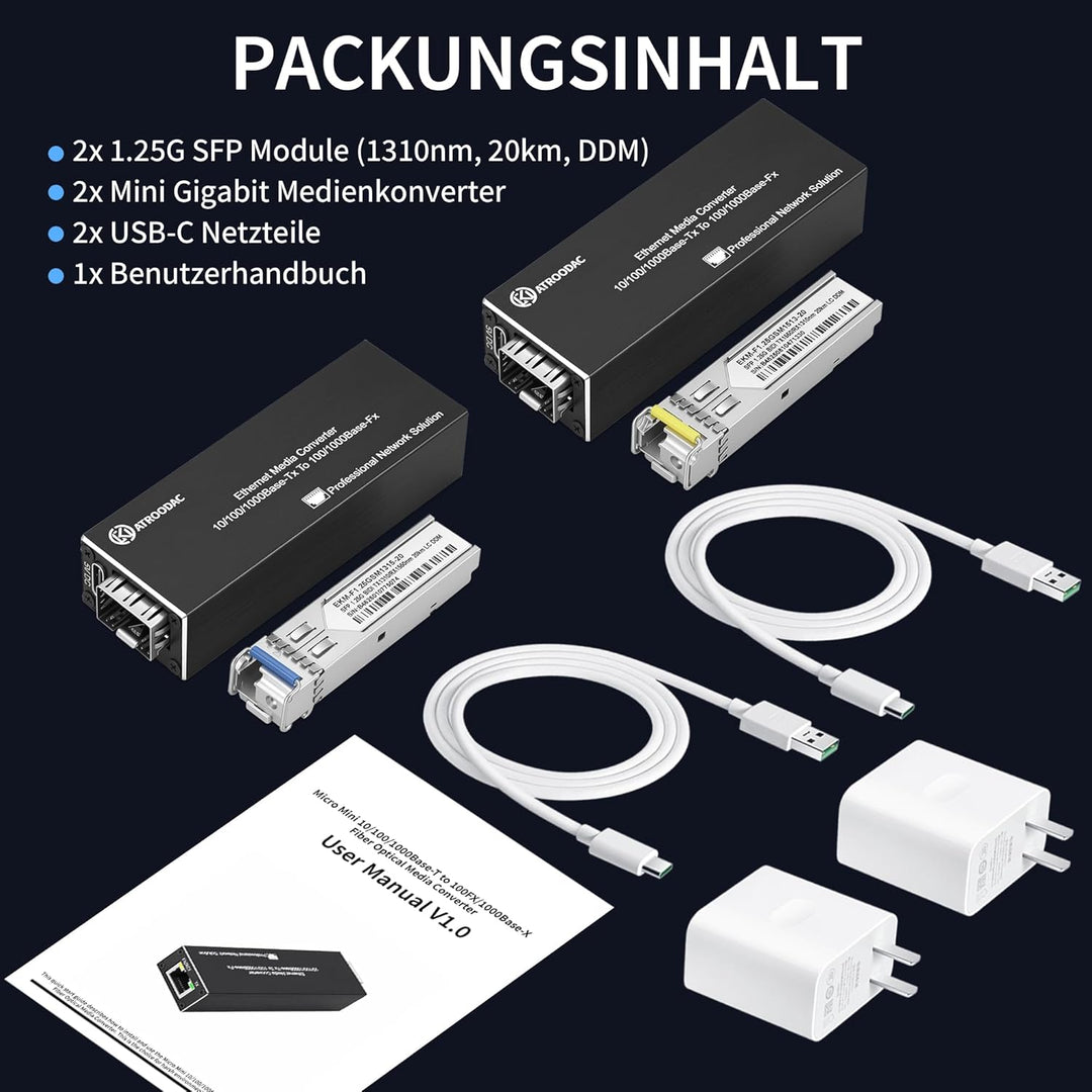 1 Paar Gigabit Glasfaser Ethernet Medienkonverter, Plug &amp; Play 2*Ethernet Media Converter and BIDI S