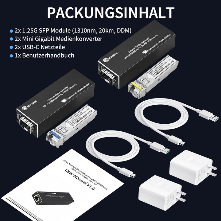 1 Paar Gigabit Glasfaser Ethernet Medienkonverter, Plug &amp; Play 2*Ethernet Media Converter and BIDI S