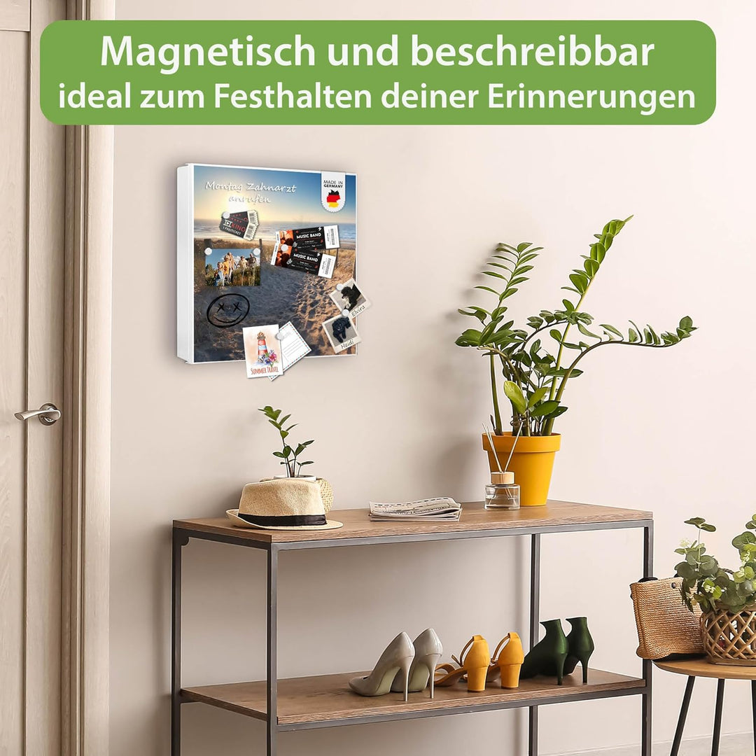 banjado® Grosser Schlüsselkasten Glas/Schlüsselbox 30cm x 30cm mit 50 Haken - Motiv Nordseestrand/Sc