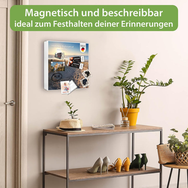 banjado® Grosser Schlüsselkasten Glas/Schlüsselbox 30cm x 30cm mit 50 Haken - Motiv Nordseestrand/Sc