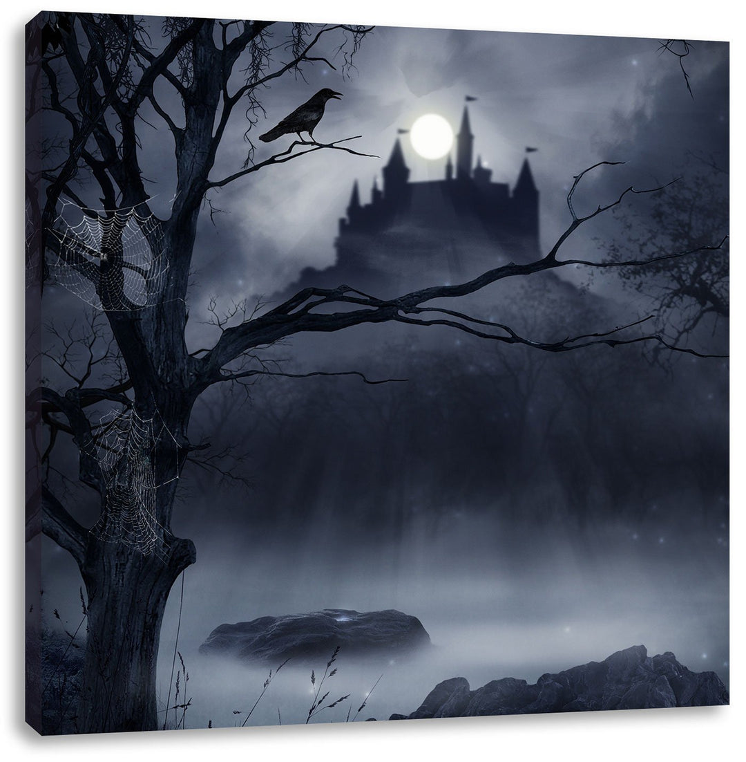 Pixxprint Düstere Burg, Format: 70x70 auf Leinwand, XXL riesige Bilder fertig gerahmt mit Keilrahmen