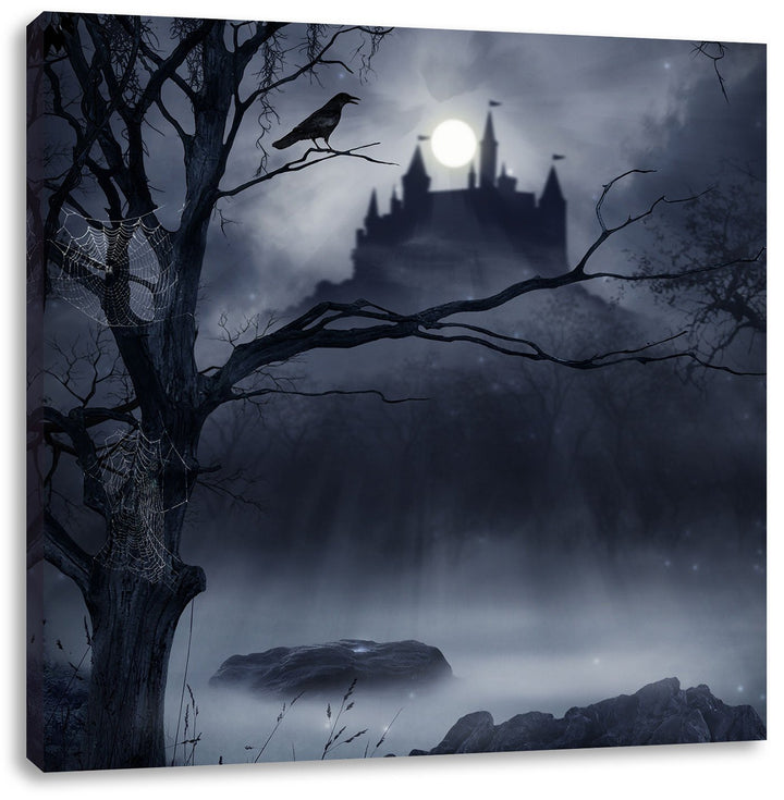 Pixxprint Düstere Burg, Format: 70x70 auf Leinwand, XXL riesige Bilder fertig gerahmt mit Keilrahmen