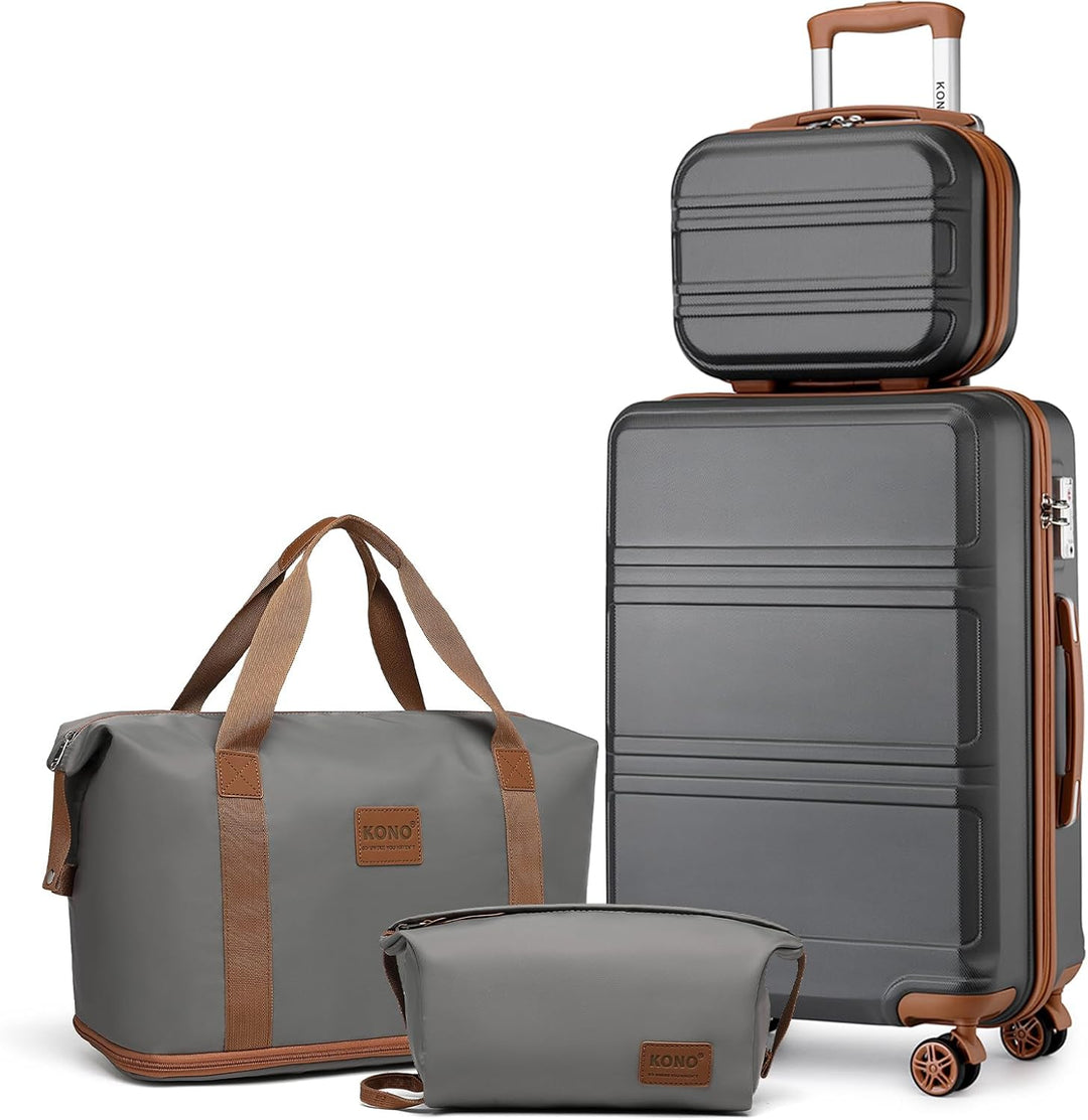 KONO Reisekoffer Set Gepäcksets 4 Teilig Kofferset, 55cm Handgepäck mit Beautycase Kosmetikkoffe mit