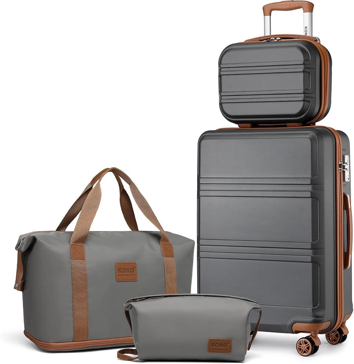 KONO Reisekoffer Set Gepäcksets 4 Teilig Kofferset, 55cm Handgepäck mit Beautycase Kosmetikkoffe mit