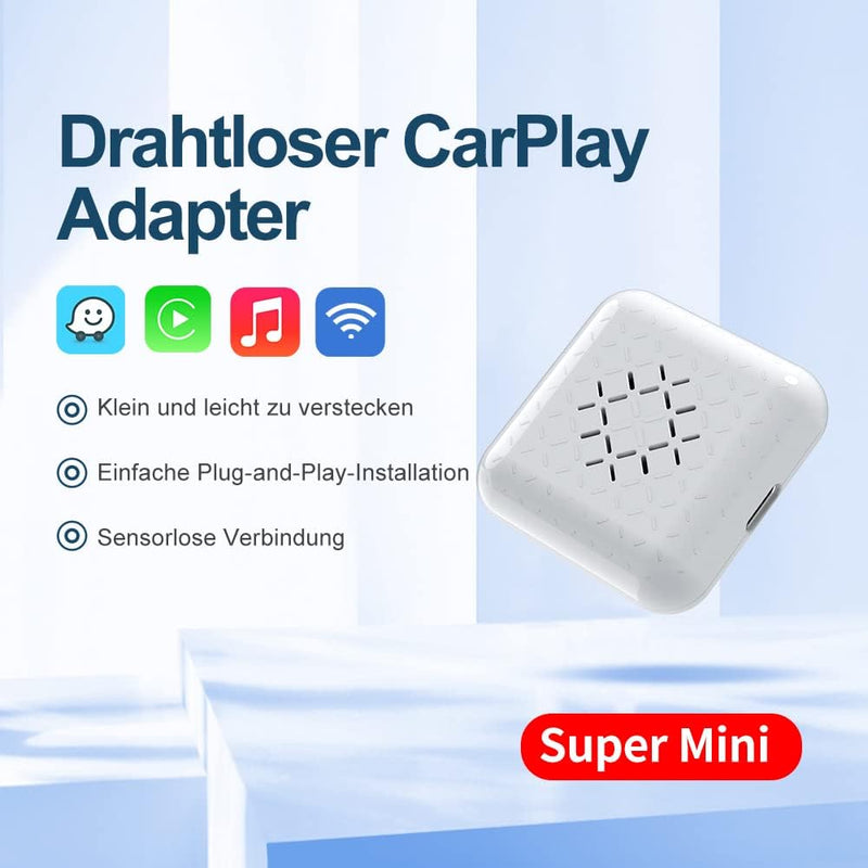 CarlinKit 3.0 Mini Wireless CarPlay Dongle，Plug&Play，Unterstützt OTA-Upgrade，kompatibel mit 98% der