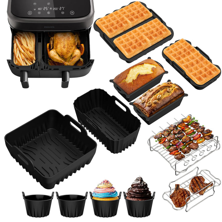 12 Stück Airfryer Zubehör für Philips Airfryer Dual Basket 3000/5000-Serie 6L/3L,Heissluftfritteuse