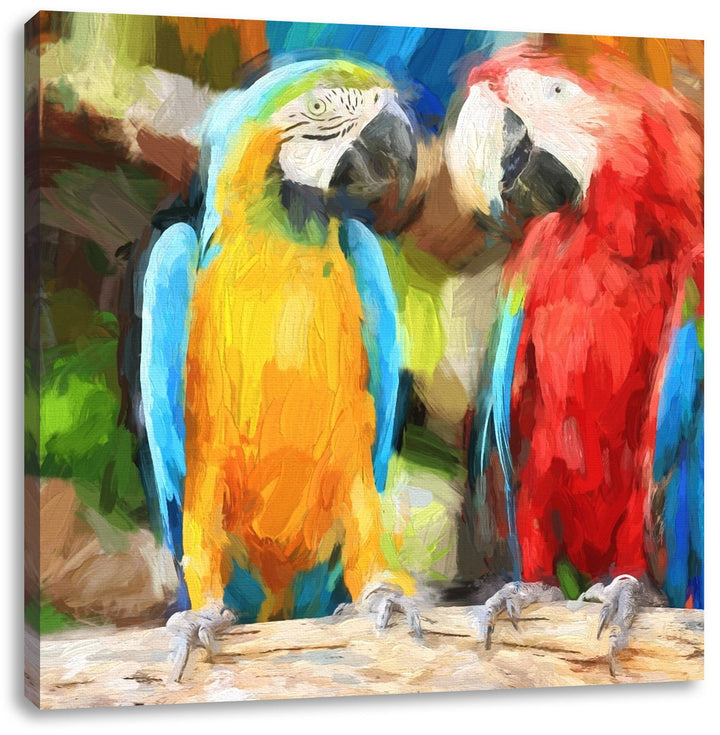 Papageien Paar als Leinwandbild | Grösse: 70x70 cm | Wandbild | Kunstdruck | fertig bespannt, 70x70