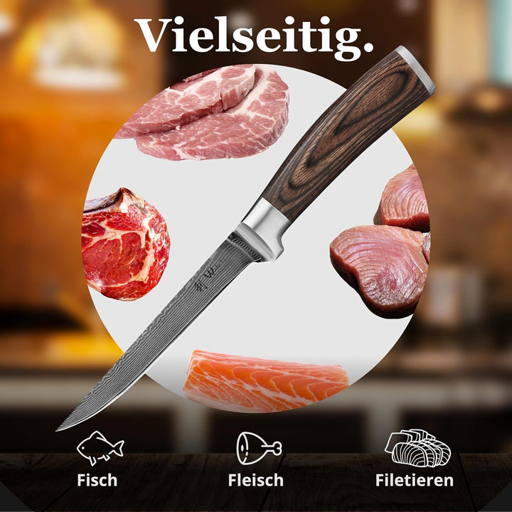 Wakoli EDIB Damastmesser Filetier- und Ausbeinmesser 14,50 cm extrem scharf aus 67 Lagen I Damast Kü