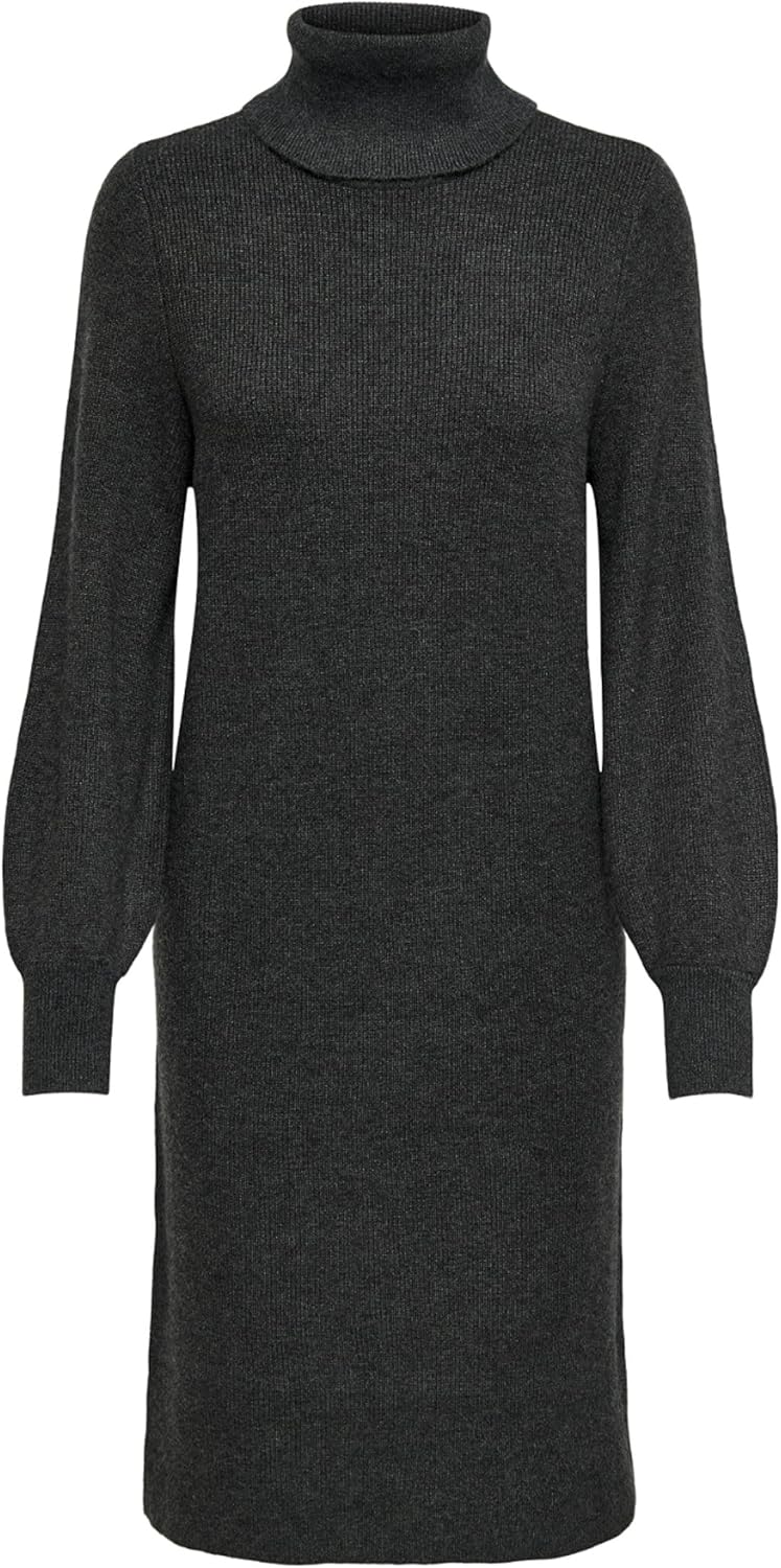 ONLY Female Strickkleid Komfort Fit Rollkragen Langes Kleid M Dark Grey Melange, M Dark Grey Melange