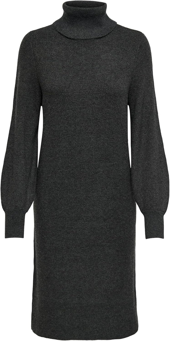 ONLY Female Strickkleid Komfort Fit Rollkragen Langes Kleid M Dark Grey Melange, M Dark Grey Melange