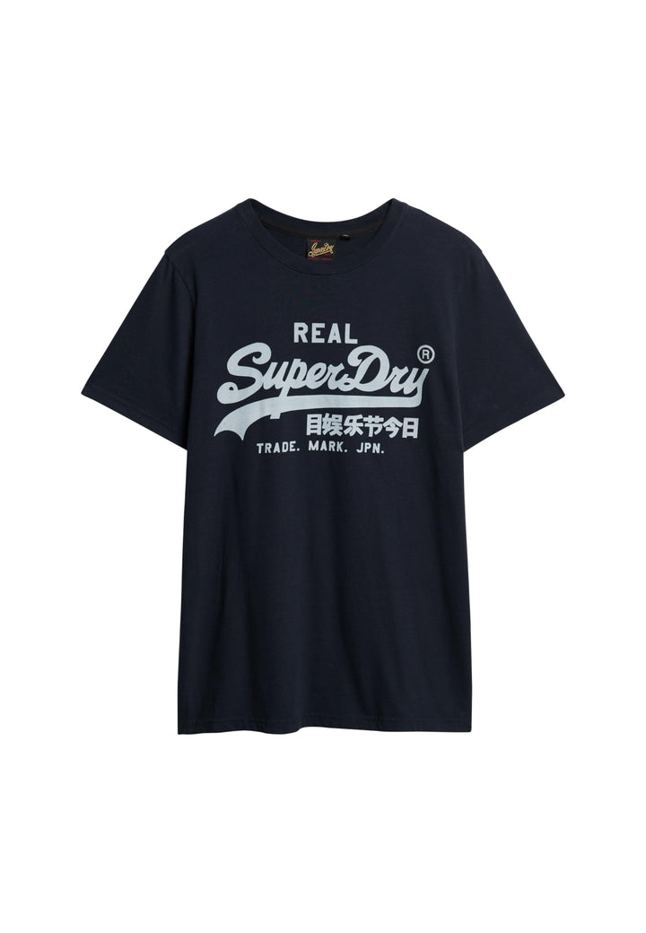 Superdry Herren Strukturiertes Vintage T-Shirt aus Bio-Baumwolle S Finster Marineblau, S Blau