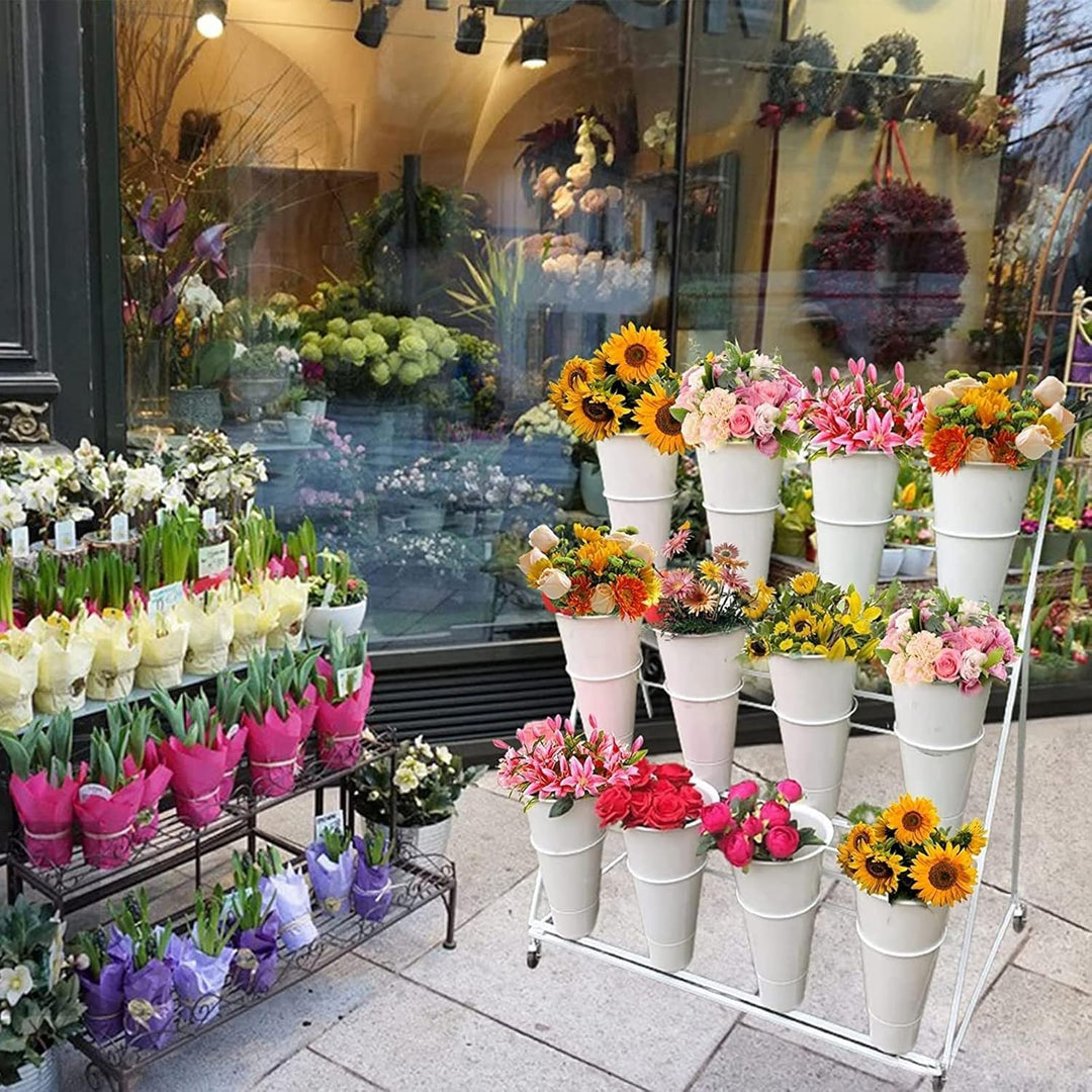 FPIGSHS Blumenständer mit Eimern - 3 Etagen mit 12 Eimern, Pflanzenständer, mobiler Blumenständer mi
