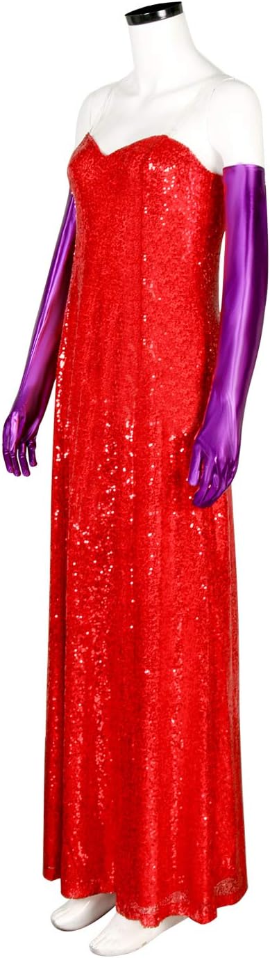 NUWIND Jessica Rabbit Damen Kleid Rot Sexy Pailletten Kostüm Tube Top Kleid Set Erwachsene Halloween