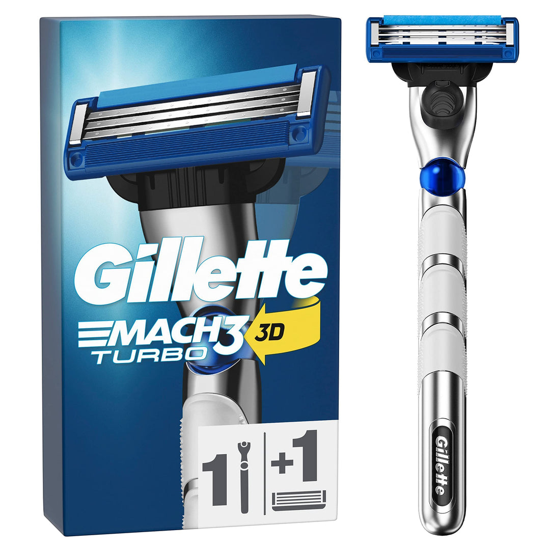 Gillette Mach3 Turbo Nassrasierer Herren, Rasierer + 1 Rasierklinge mit 3-fach Klinge, Geschenk für