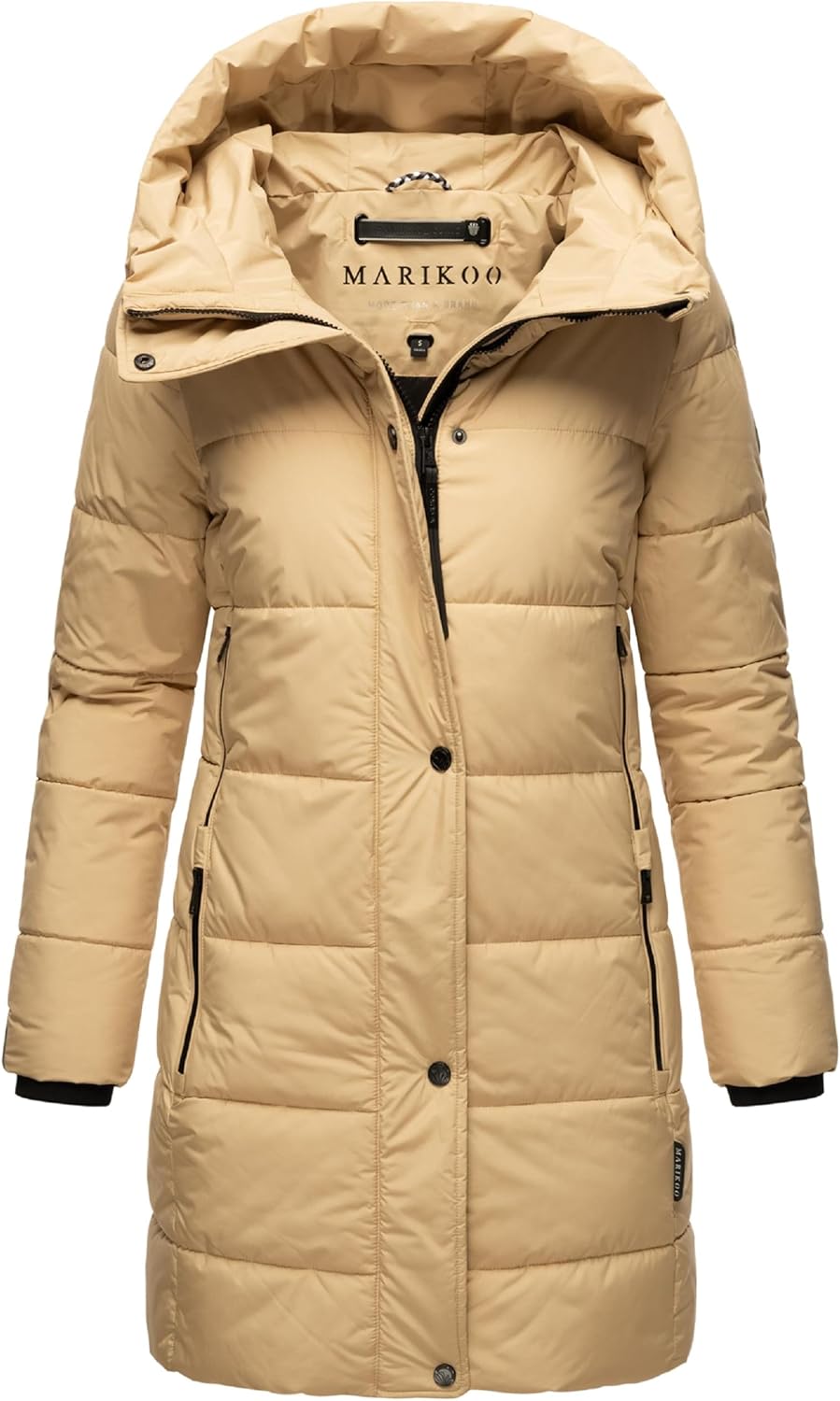 MARIKOO Damen Wintermantel Warmer Steppmantel lang mit Kapuze und hohem Kragen Karumikoo XVI XS-3XL