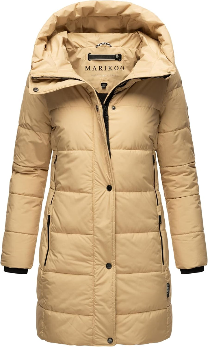 MARIKOO Damen Wintermantel Warmer Steppmantel lang mit Kapuze und hohem Kragen Karumikoo XVI XS-3XL