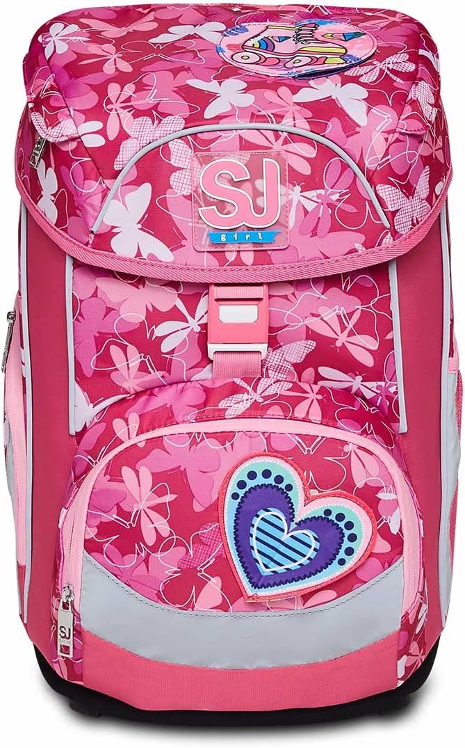 SJ Set 4-teilig Ergonomischer Schulranzen + Gefülltes Mäppchen mit Stiften, Gummi, usw. + Mäppchen m