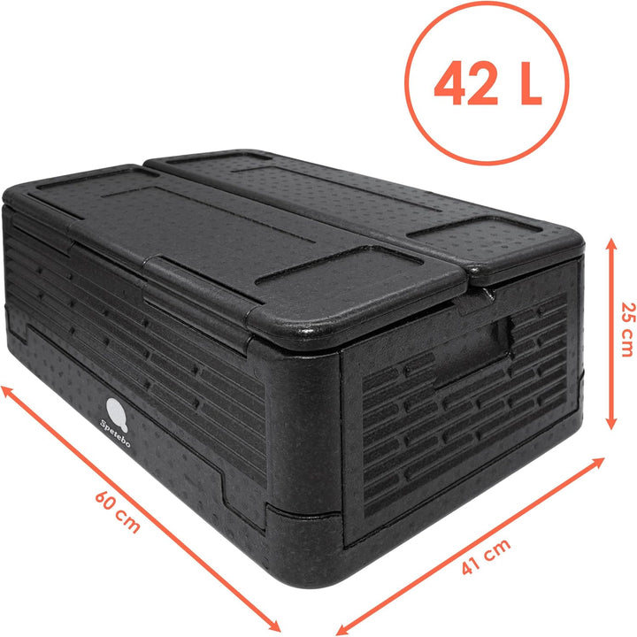 Thermobox gross faltbar schwarz zum Warmhalten und Kühlen - 42 L - Essen Warmhaltebox klappbar 60 x