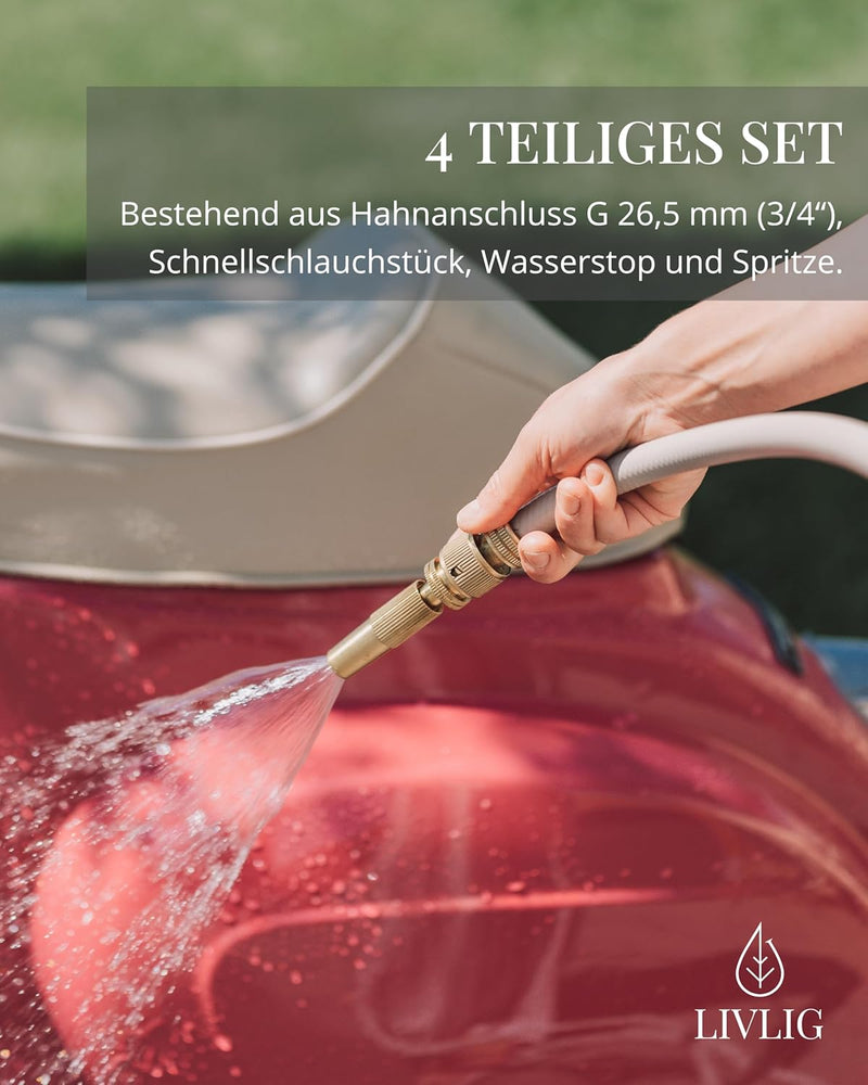 Livlig53 Gartenspritze Messing Zubehör Set 1/2" Zoll 13mm Schlauch, mit Wasserstop und Hahnanschluss