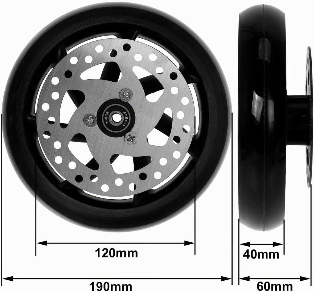 2 Stück Mach1 190x40mm (200x40mm) Big Wheel Kickscooter Rollen-Set mit Bremsscheibe inklusive Kugell