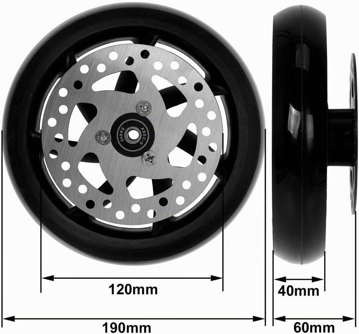 2 Stück Mach1 190x40mm (200x40mm) Big Wheel Kickscooter Rollen-Set mit Bremsscheibe inklusive Kugell