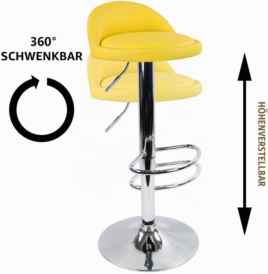 KKTONER Barhocker Tresenhocker höhenverstellbar 60-80cm mit Fussstütze PU Leder Gelb, Gelb