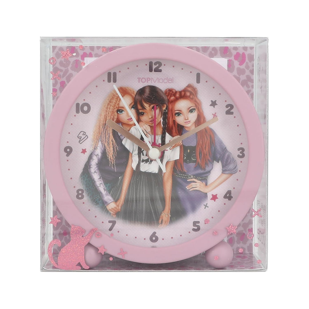 Depesche 13227 TOPModel Rebel Kitty - Wecker in Lila für Kinder, mit Model-Motiv, lautlose Uhr mit L