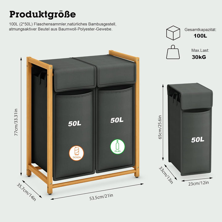 ADEL DREAM 100L 2 Fächer Pfandflaschen Sammelbehälter mit Deckel Gross Pfandflaschen Aufbewahrung le