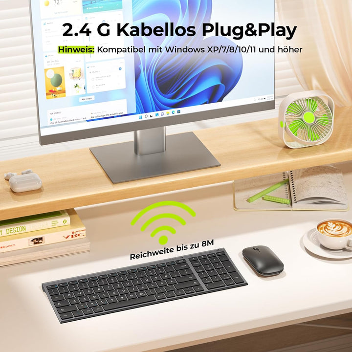 seenda Tastatur Maus Set Kabellos, Wiederaufladbare Aluminium Tastatur mit kompaktes Design, Ultradü