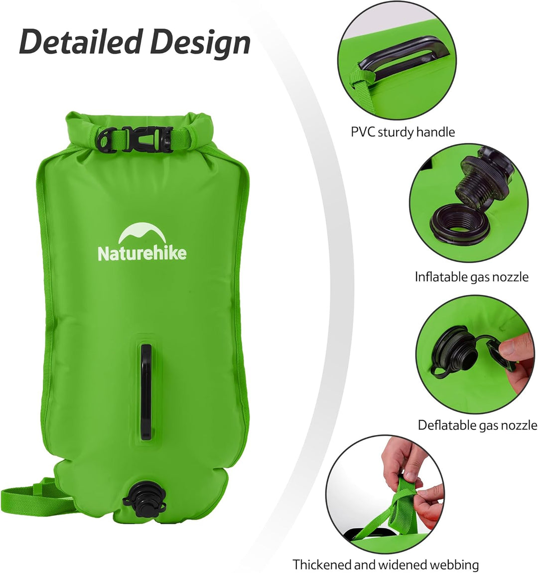 Naturehike 18L Schwimmboje Zwei Airbags Swim Boje Trockensack wasserdichte Strandtasche mit Verstell
