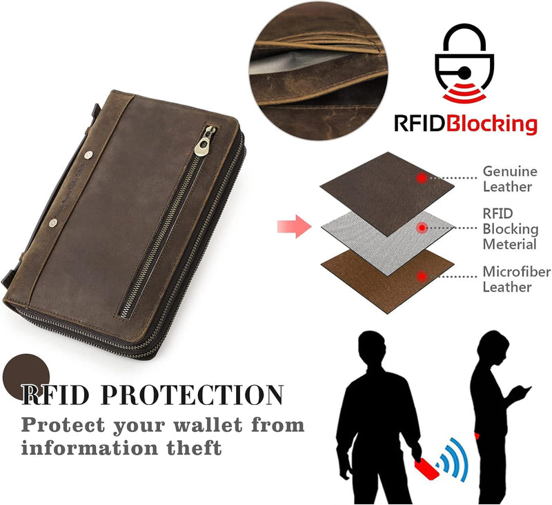 Contacts Männer Leder Reissverschluss Karte Passport Pocket Bill Wallet Geldbörse Handytasche Kaffee