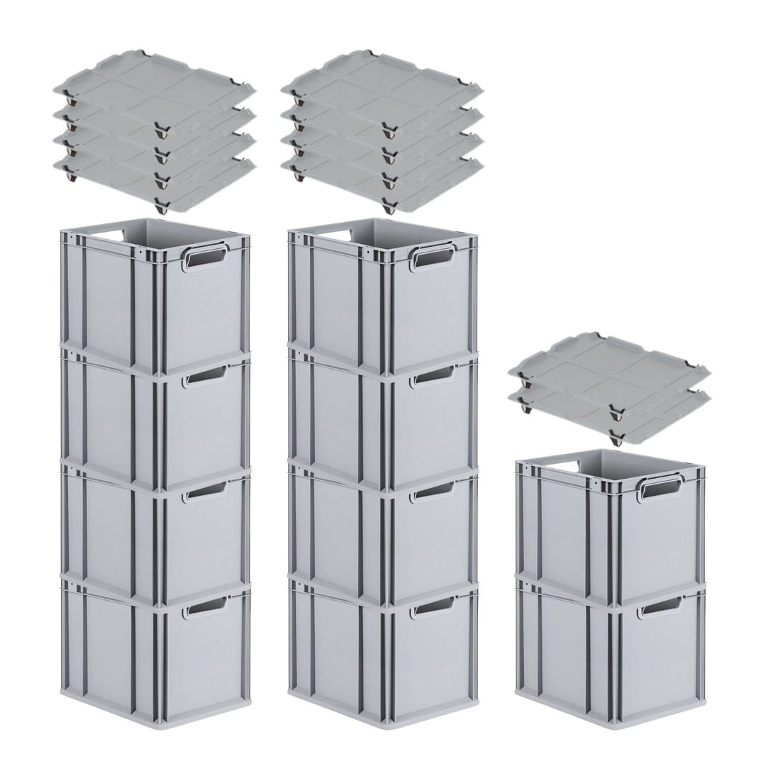 PROREGAL SuperSparSet 10x Eurobox NextGen Economy mit Auflagedeckel und 4x Schiebeschnappverschlüsse