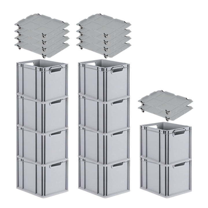 PROREGAL SuperSparSet 10x Eurobox NextGen Economy mit Auflagedeckel und 4x Schiebeschnappverschlüsse