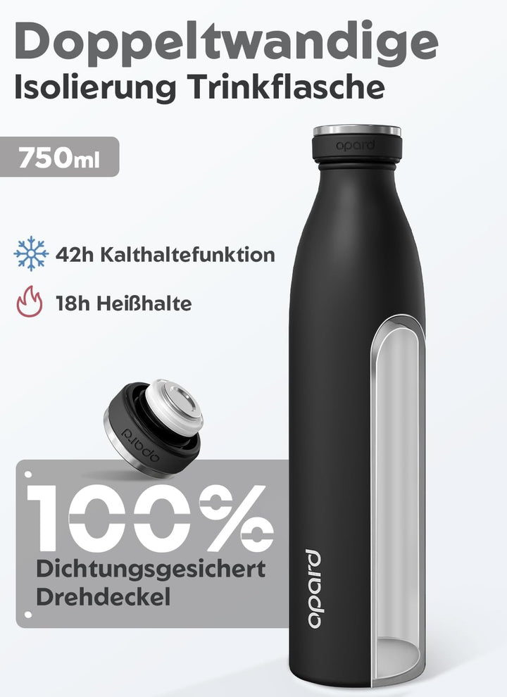 Opard Grip Thermosflasche 750ml, 36h Kalt & 12h Heiss Trinkflasche Edelstahl, Trinkflasche Kohlensäu