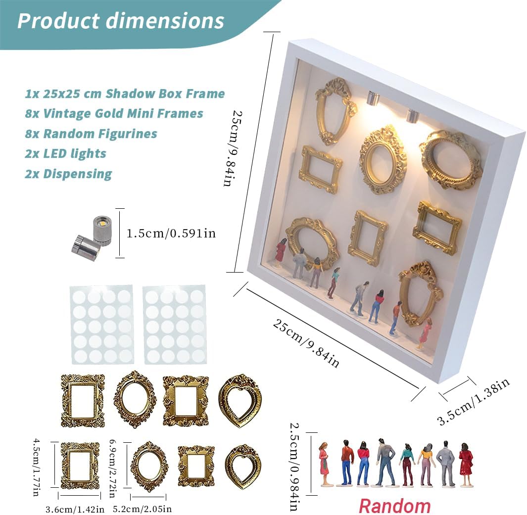 DIY Mini Museum Silhouette Box, RosyFate Mini Museum Bilderrahmen mit Lichtern, 8 Goldenen Mini Rahm
