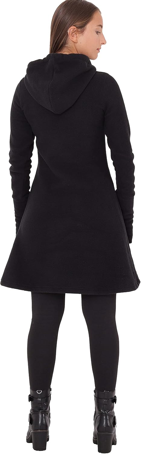 PUREWONDER Damen Kleid Fleecekleid mit Traumfänger und Kapuze dr31 S Schwarz, S Schwarz