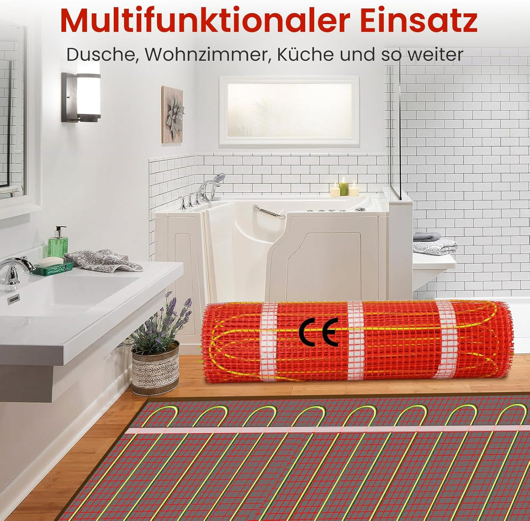 HEATIT Fussbodenheizung Matte, elektrisch, selbstklebend, Fussbodenheizung, 150W/㎡ Warmmat (1㎡ 84K)