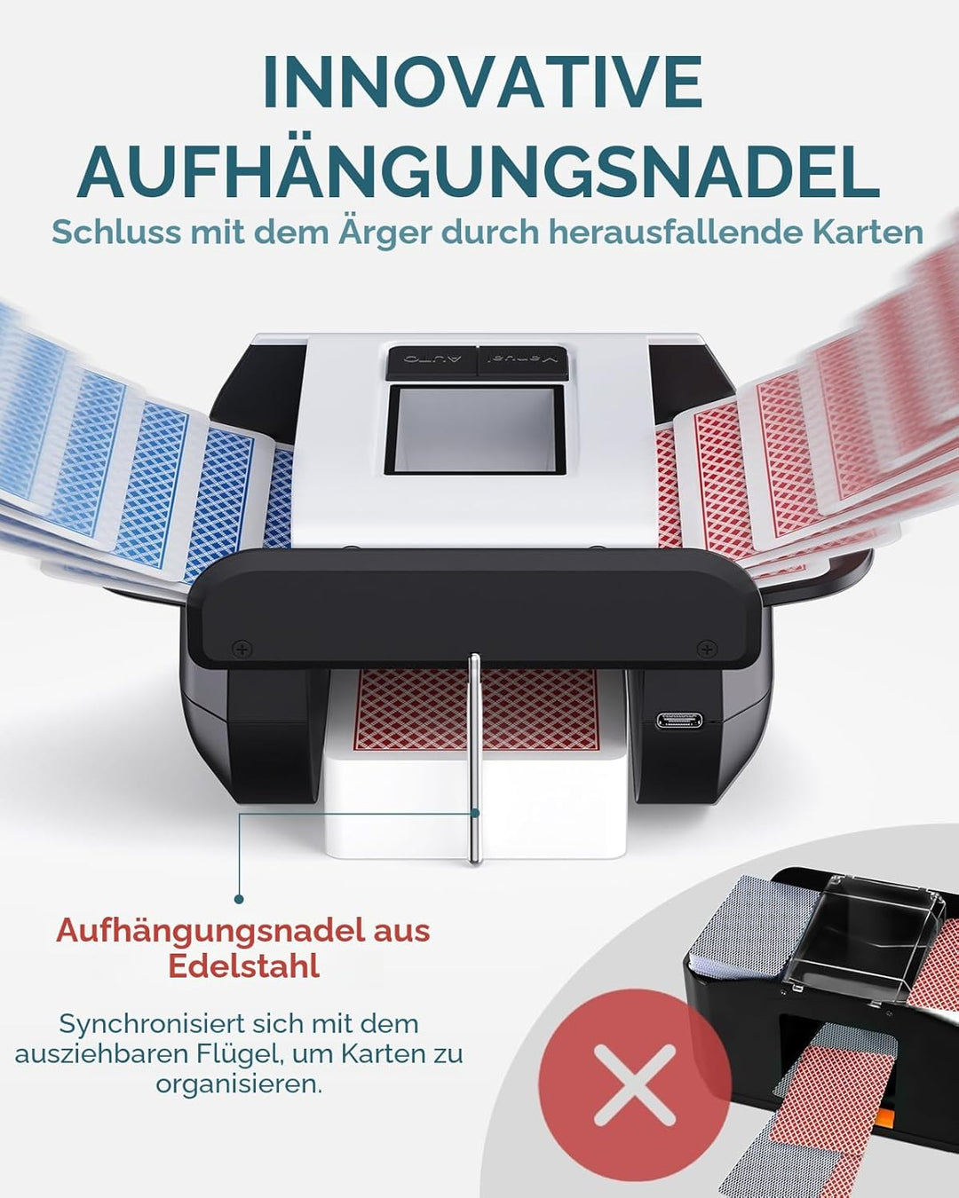 Automatischer Kartenmischmaschine mit Zwei Modi, Wiederaufladbare Kartenmischer Elektrisch für 1–2 K