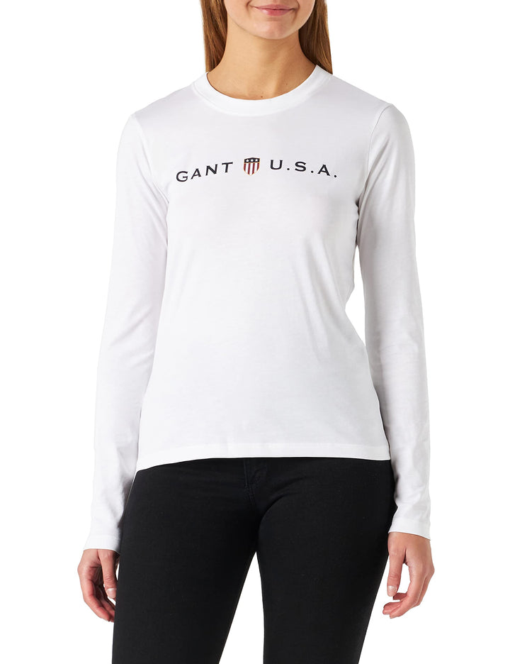 GANT Damen Banner Logo Langarmshirt S Weiss, S Weiss