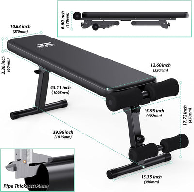 JX FITNESS Multifunktion Hantelbank Trainingsbank Flachbank Klappbare Hantelbänke und Rückentrainer,
