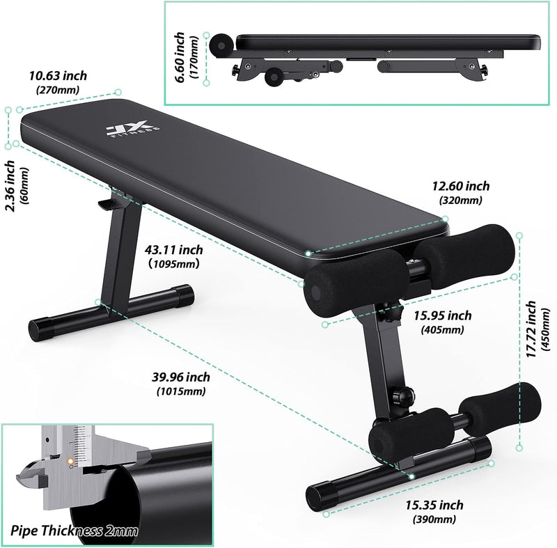 JX FITNESS Multifunktion Hantelbank Trainingsbank Flachbank Klappbare Hantelbänke und Rückentrainer,