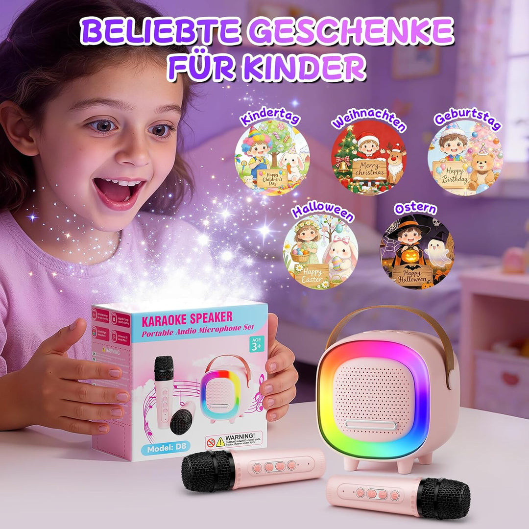 Karaoke Maschine Kinder, Mini Karaoke Maschine mit 2 Mikrofonen, Karaoke Kinder Mikrofon mit Stimmef