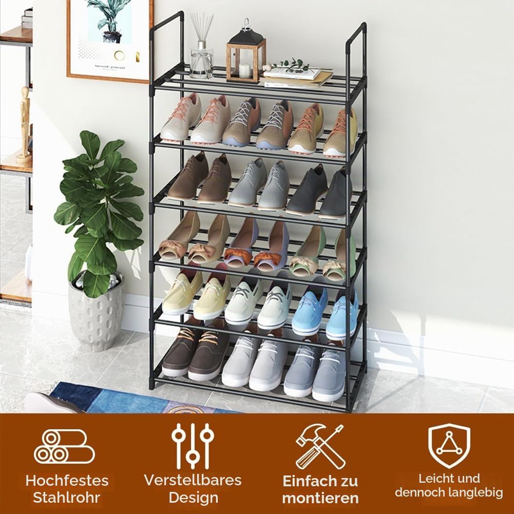 Schuhregal mit 6 Ebenen, Kleines Schuhregal Metall, Schuhablage Schmales, Verstellbares Schuhständer